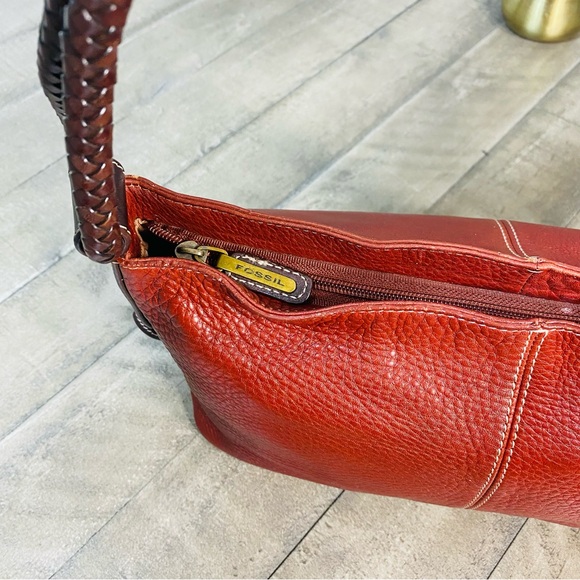 Vintage Fossil Shoulder Bag Red Pebbled Leather Y2K - Picture 6 of 8